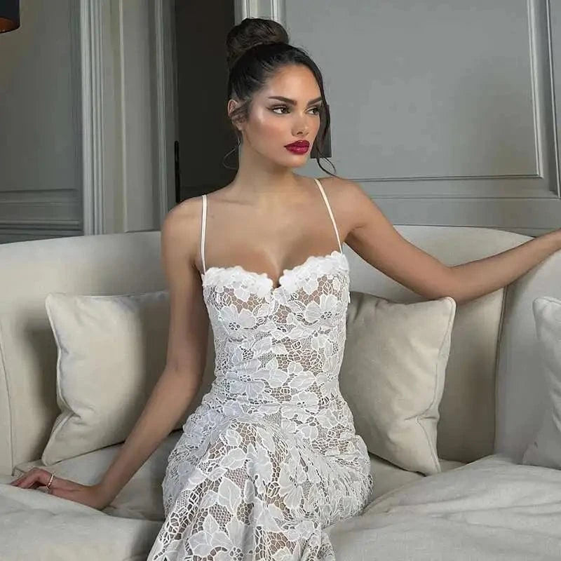 Robe de soirée blanche dentelle longue