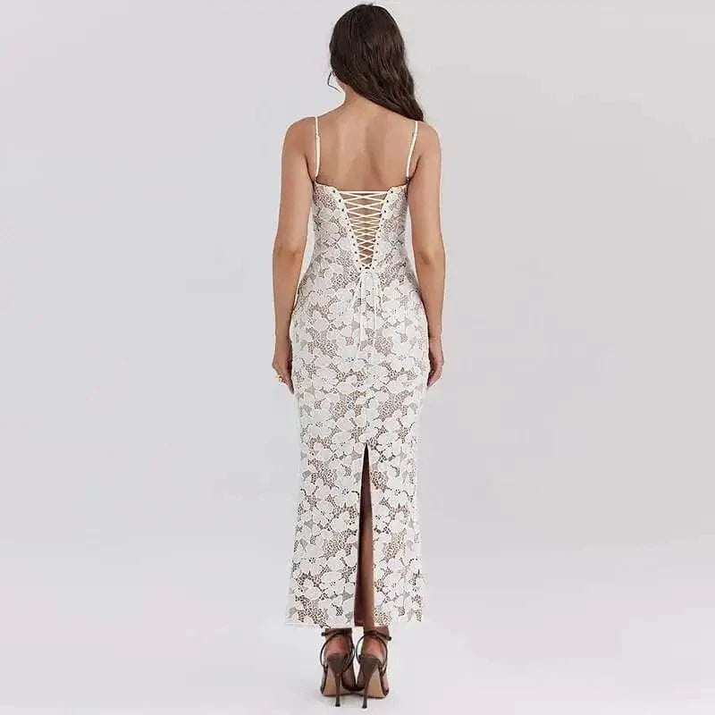 Robe de soirée blanche dentelle longue