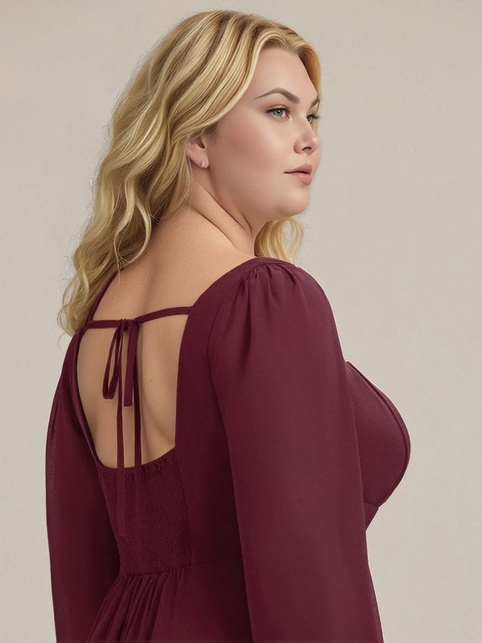 Robe de soirée bordeaux à manches longues grande taille