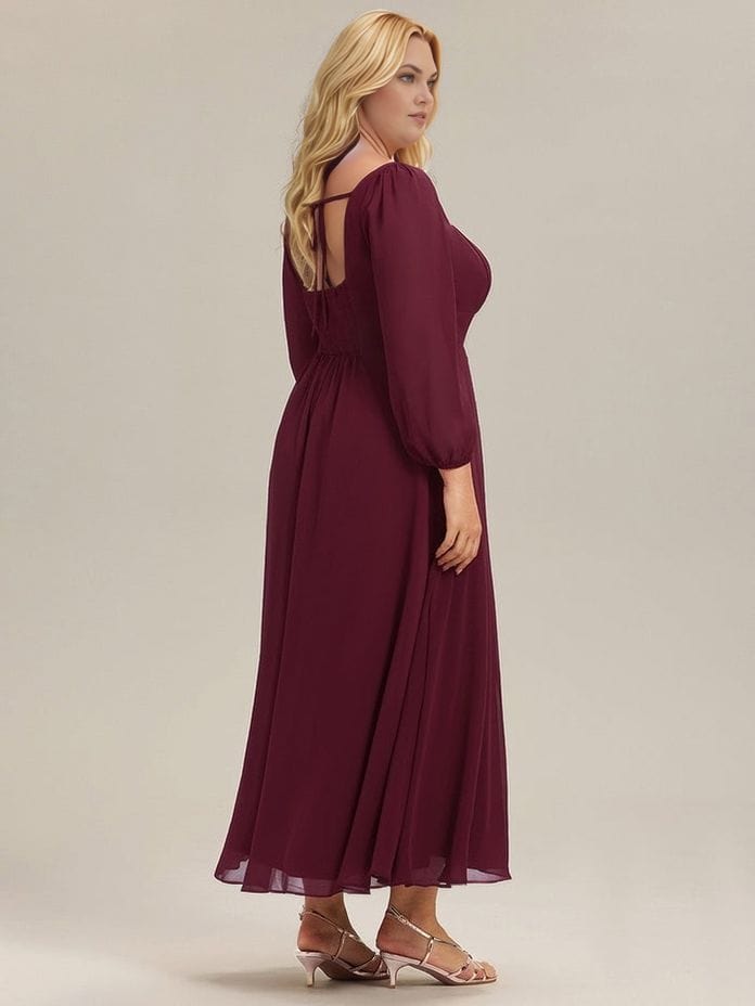 Robe de soirée bordeaux à manches longues grande taille