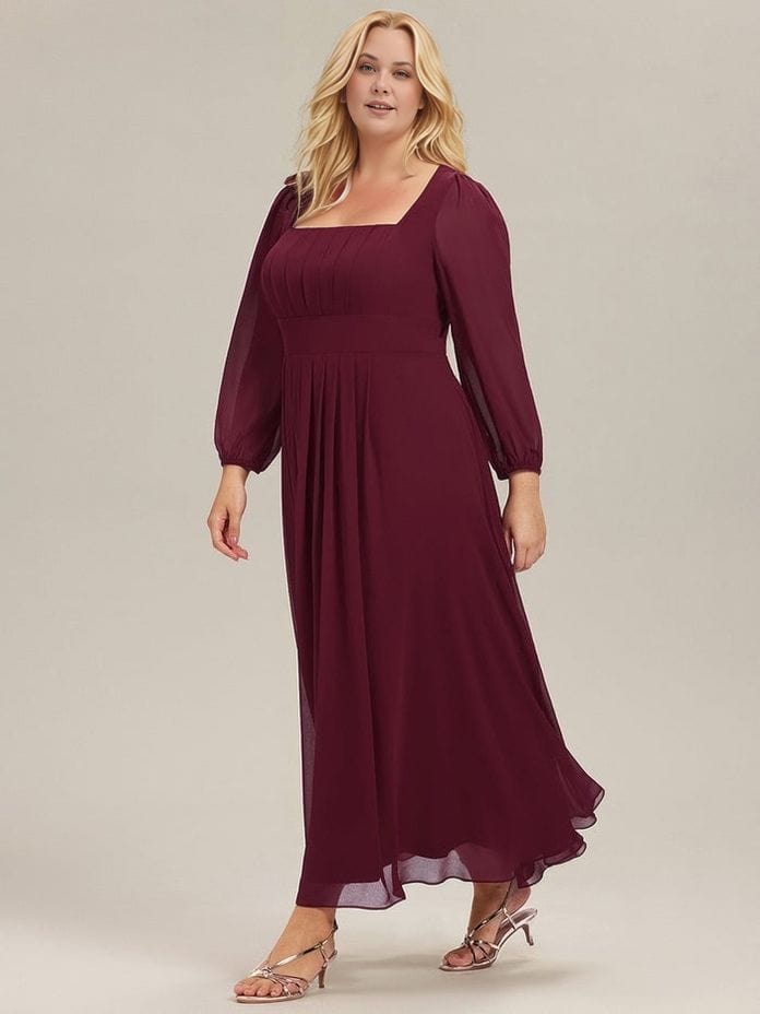 Robe de soirée bordeaux à manches longues grande taille