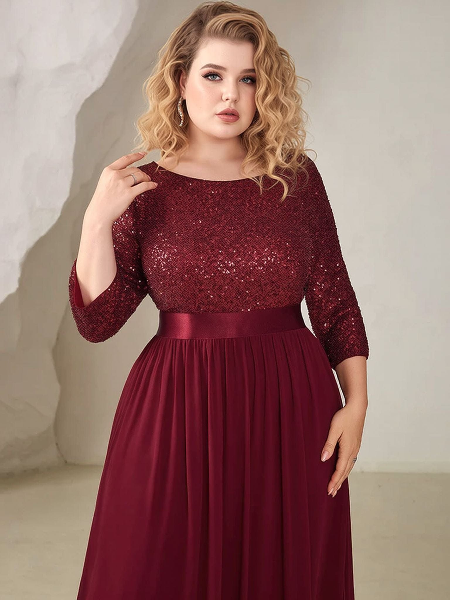 Robe de soirée bordeaux grande taille à paillettes