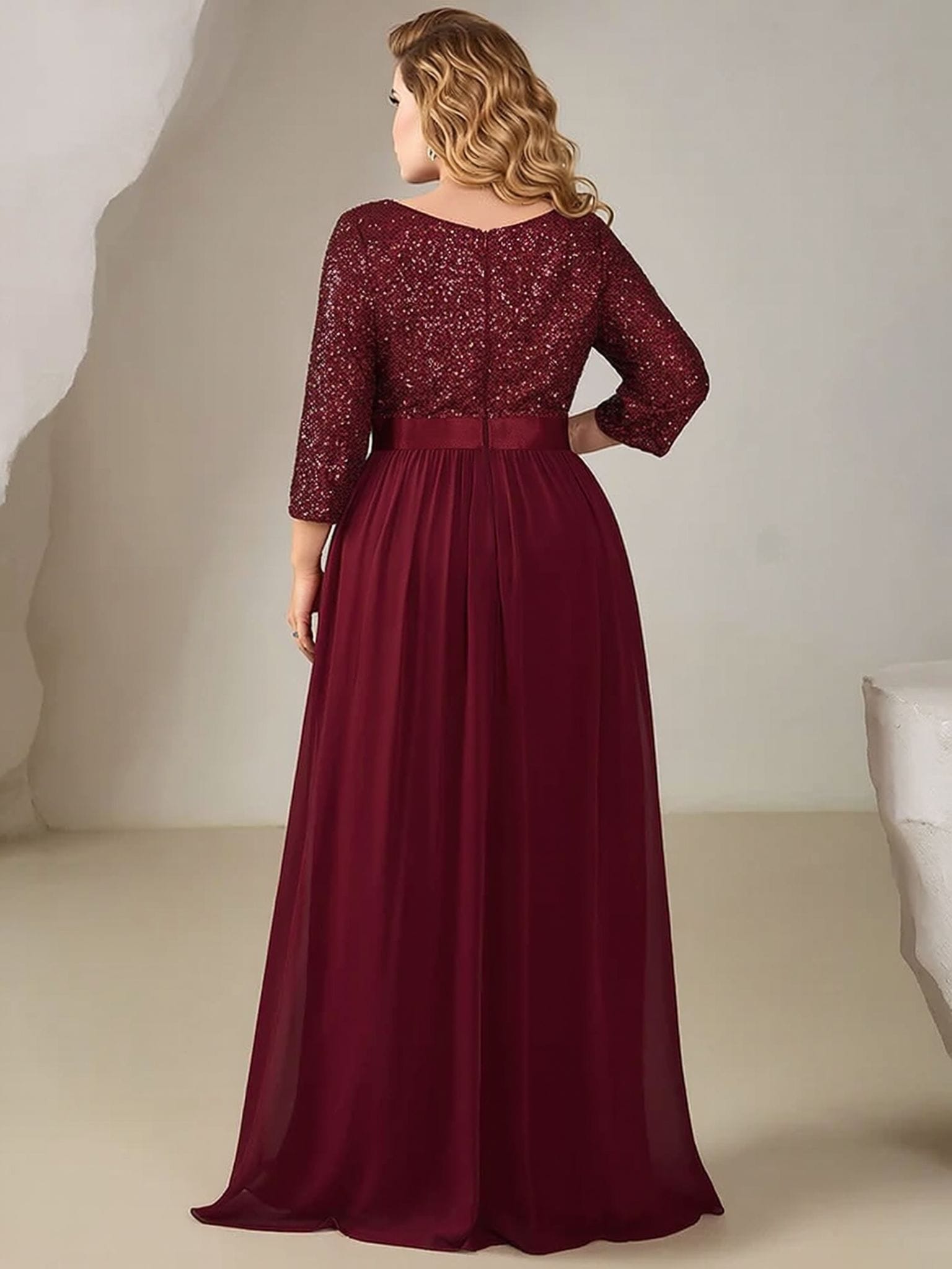 Robe de soirée bordeaux grande taille à paillettes