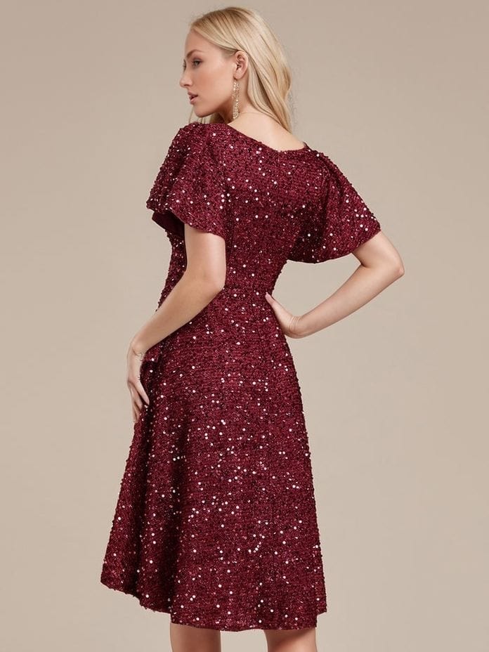 Robe de soirée courte bordeaux à paillettes