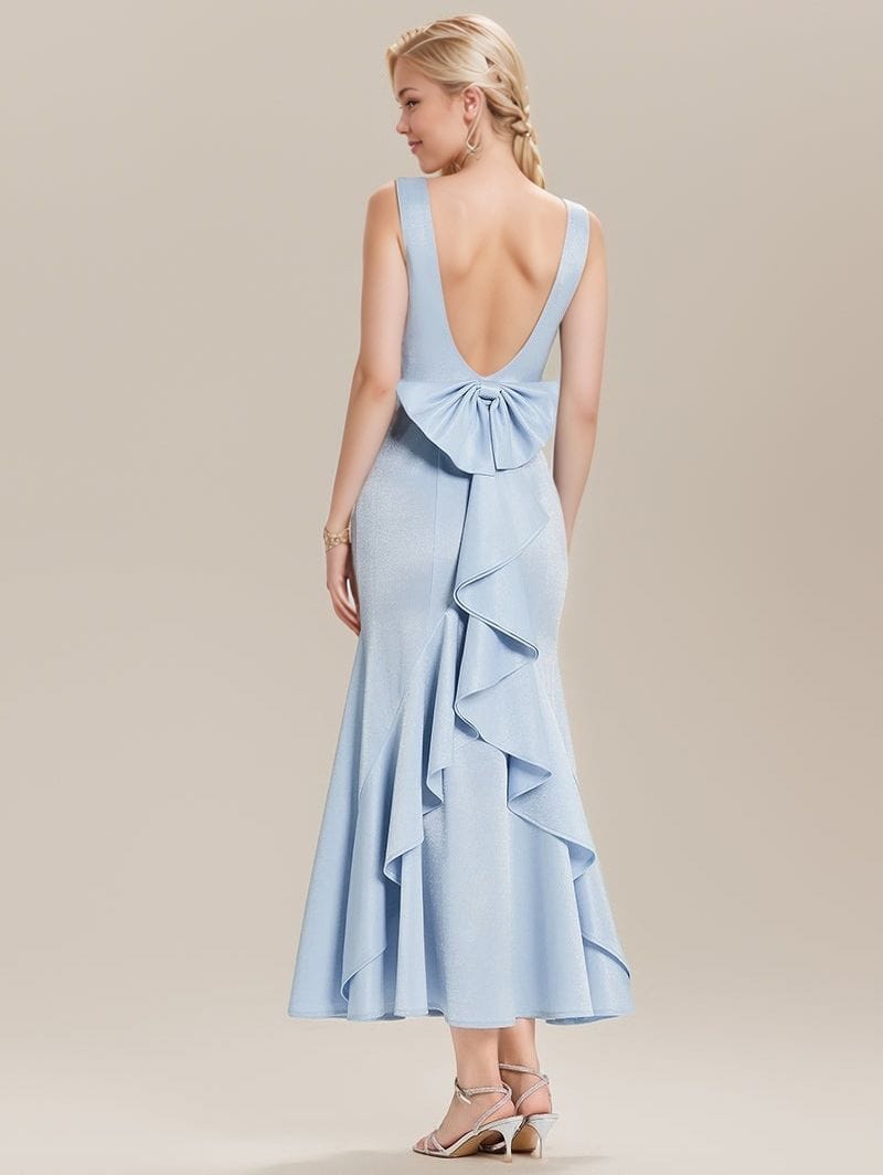 Robe de soirée de mariage bleue dos nu