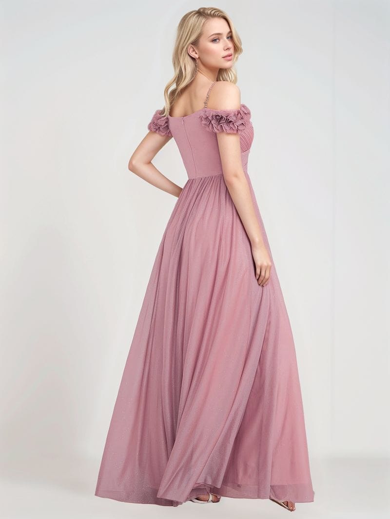 Robe de soirée de mariage rose poudrée longue