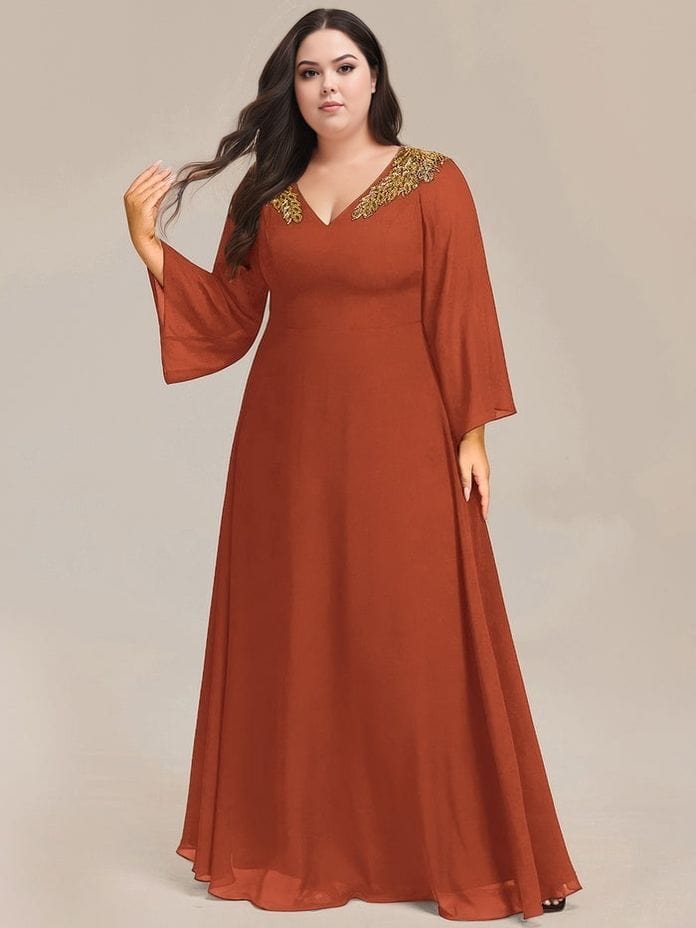Robe de soirée grande taille couleur terracotta