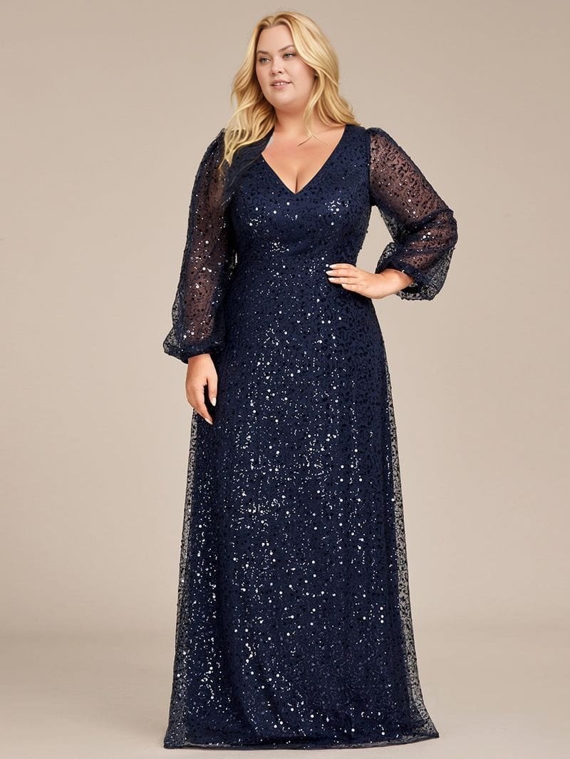 Robe de soirée grande taille longue manches longues