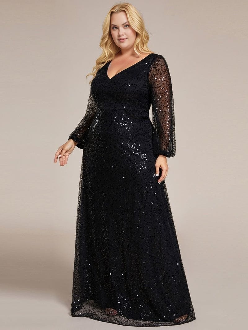 Robe de soirée grande taille longue manches longues