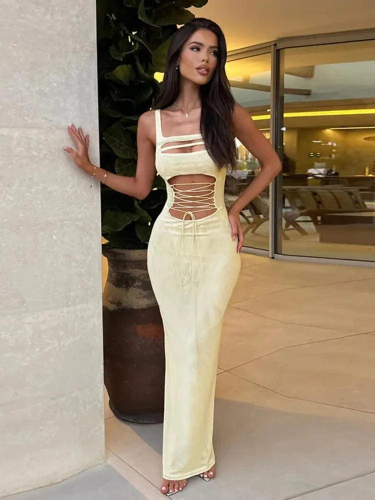 Robe de soirée longue moulante avec laçage