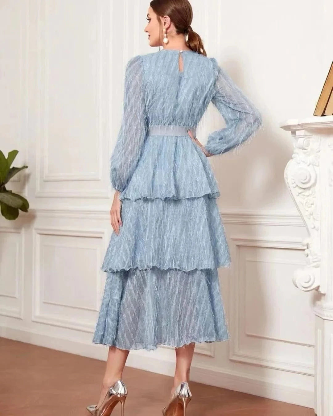 Robe de soirée manches longues col rond