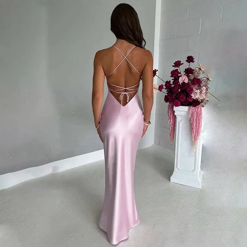 robe de soirée mariage dos nu en satin longue chic et élégante pour invitée, idéale événement festif