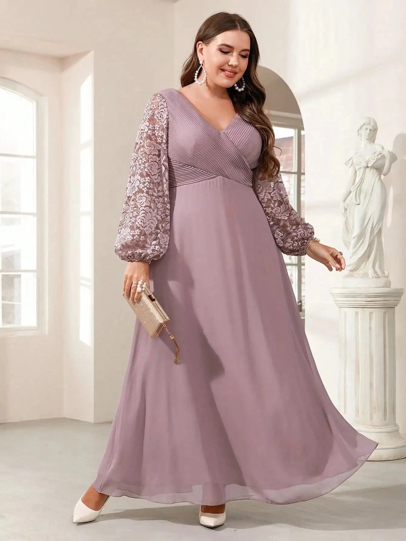 robe de soirée mariage grande taille chic fluide longue trapèze manches courtes bordeaux
