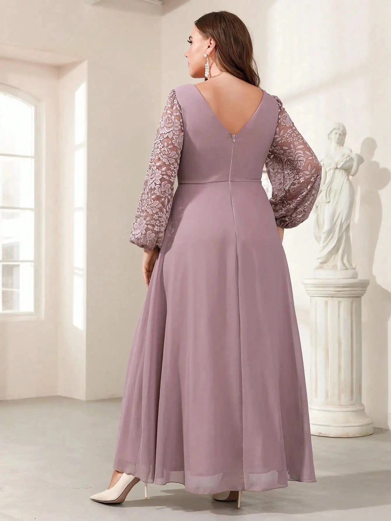 robe de soirée mariage grande taille chic longue fluide femme manches longues prune élégante