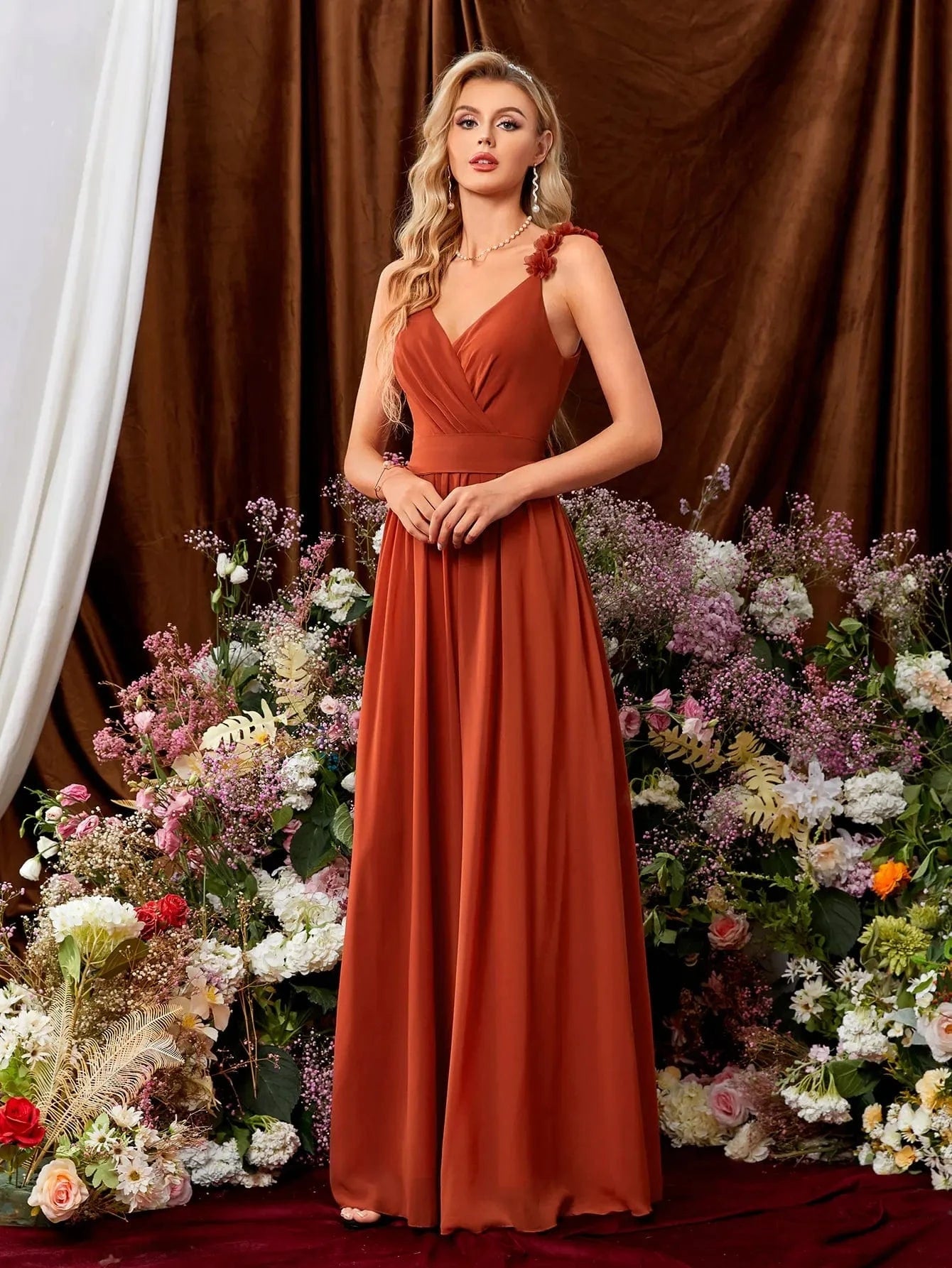 robe soirée mariage terracotta dos nu chic longue fluide femme élégante pour invitée