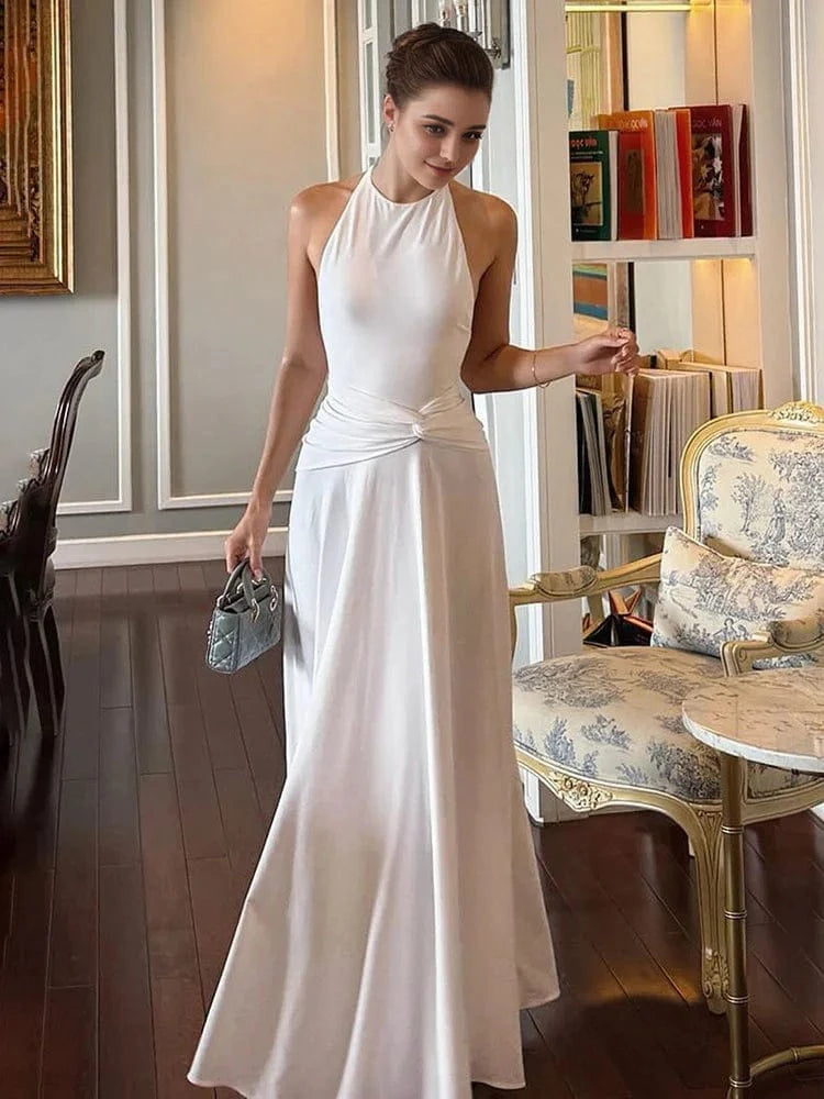 Robe de soirée maxi blanche fluide dos nu