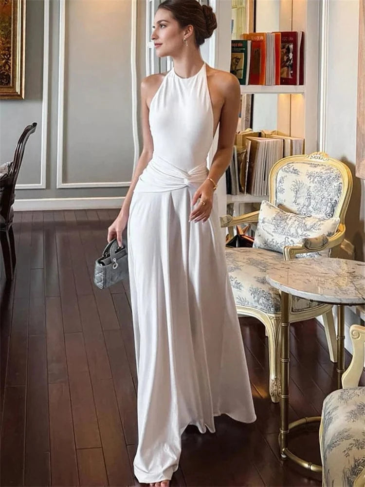 Robe de soirée maxi blanche fluide dos nu