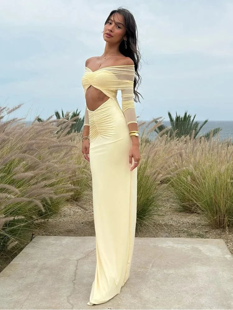 Robe de soirée maxi épaules dénudées