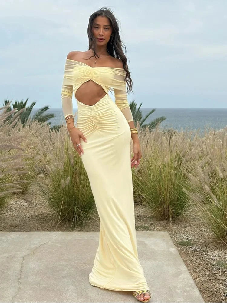 Robe de soirée maxi épaules dénudées