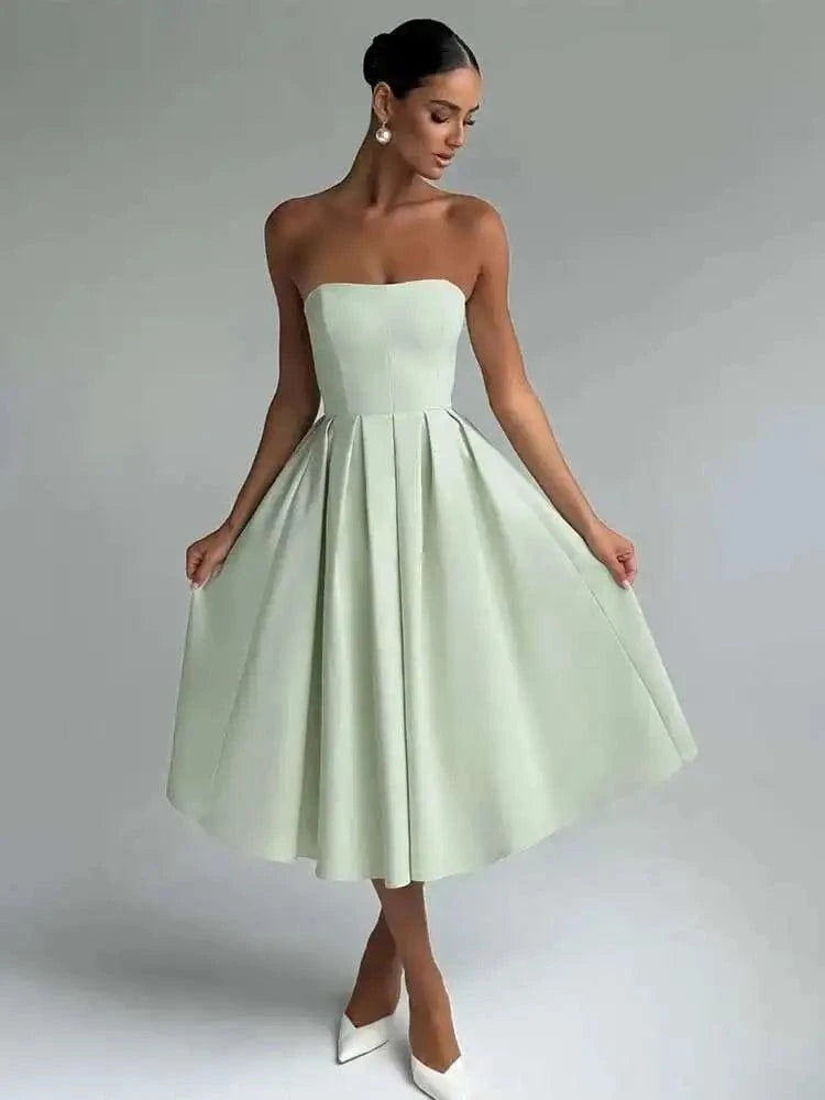 Robe de soirée midi évasée haut bustier