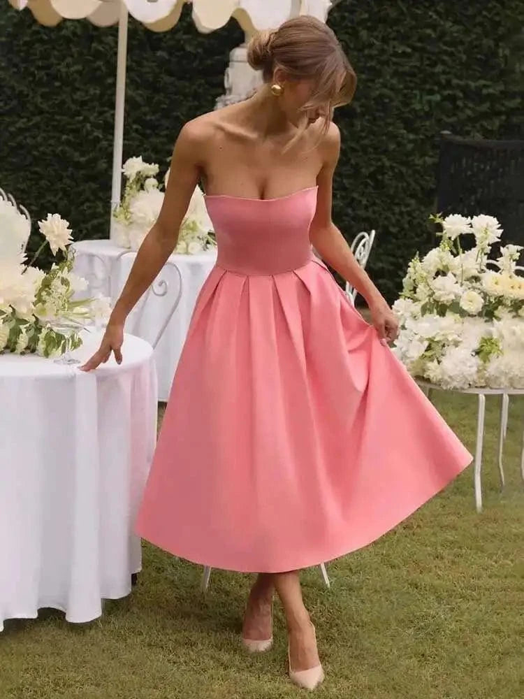 Robe de soirée midi évasée haut bustier