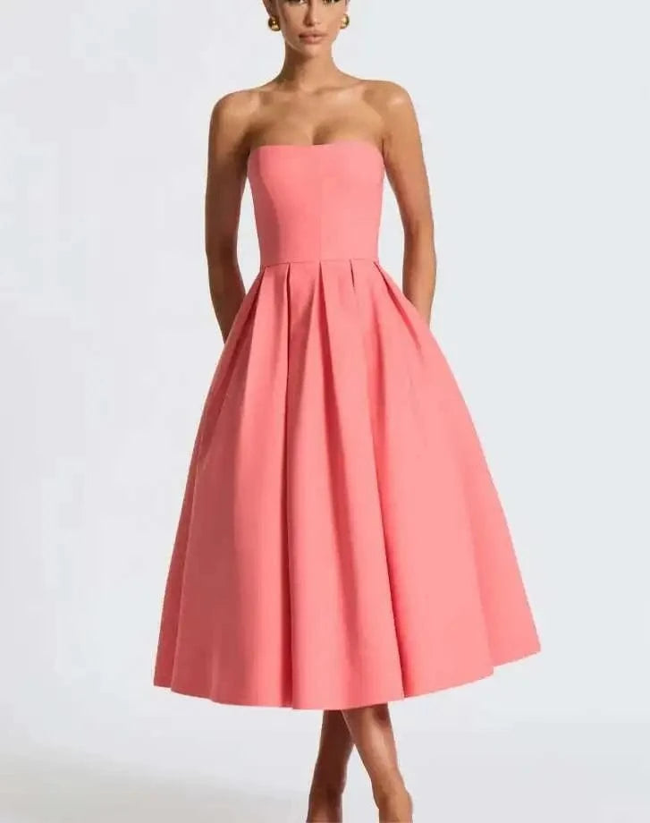 Robe de soirée midi évasée haut bustier