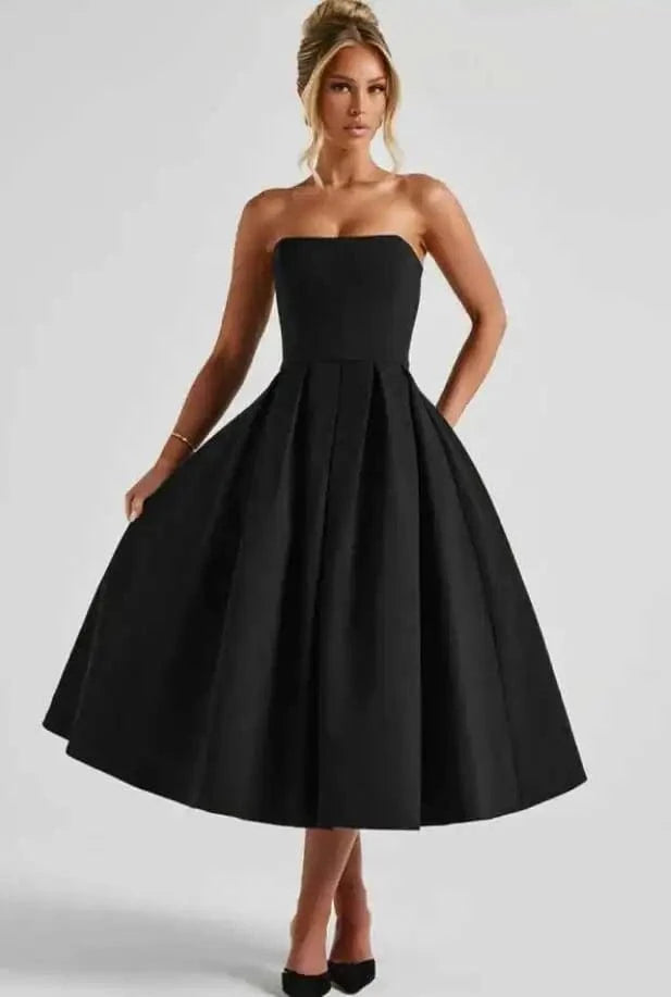 Robe de soirée midi évasée haut bustier