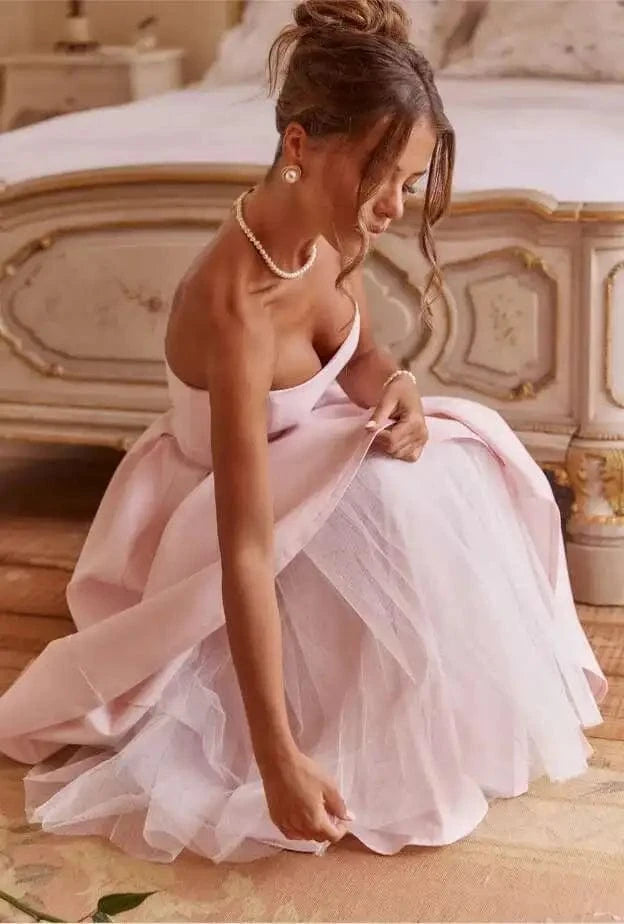 Robe de soirée midi évasée haut bustier