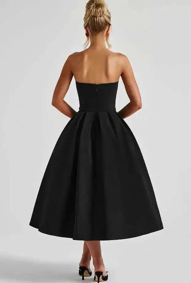 Robe de soirée midi évasée haut bustier