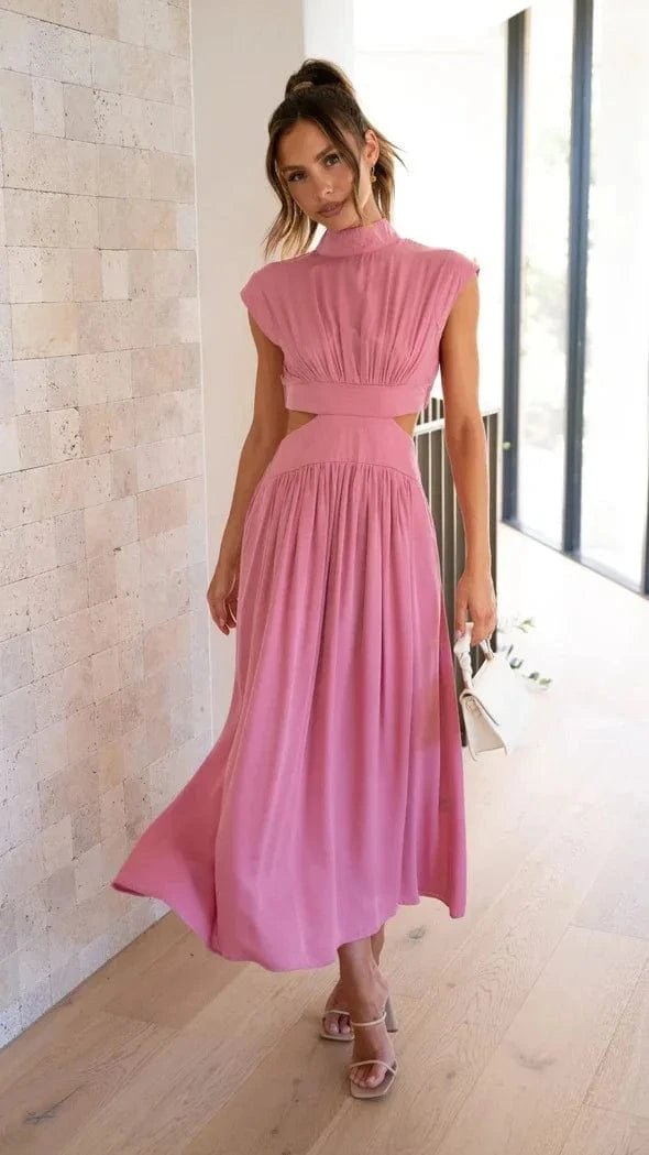 robe de soirée chic midi fluide col halter élégante pour cocktail ou mariage invitée été
