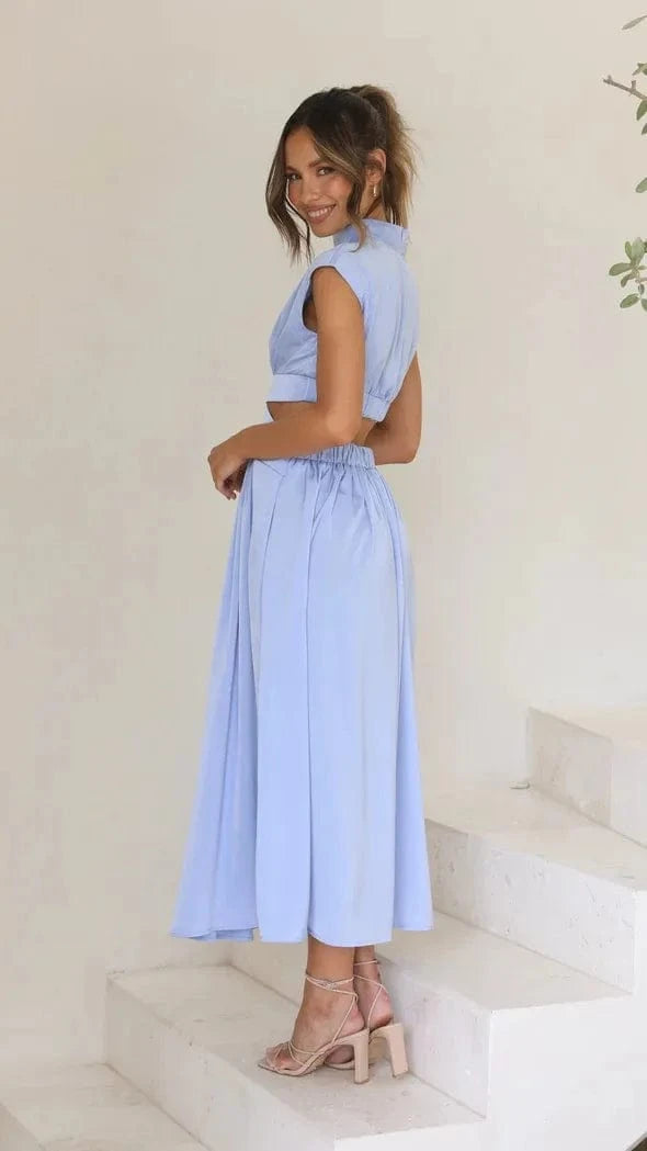 robe de soirée mariage midi fluide col halter chic verte sans manches silhouette droite