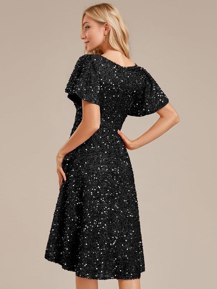 Robe de soirée noire asymétrique à sequins
