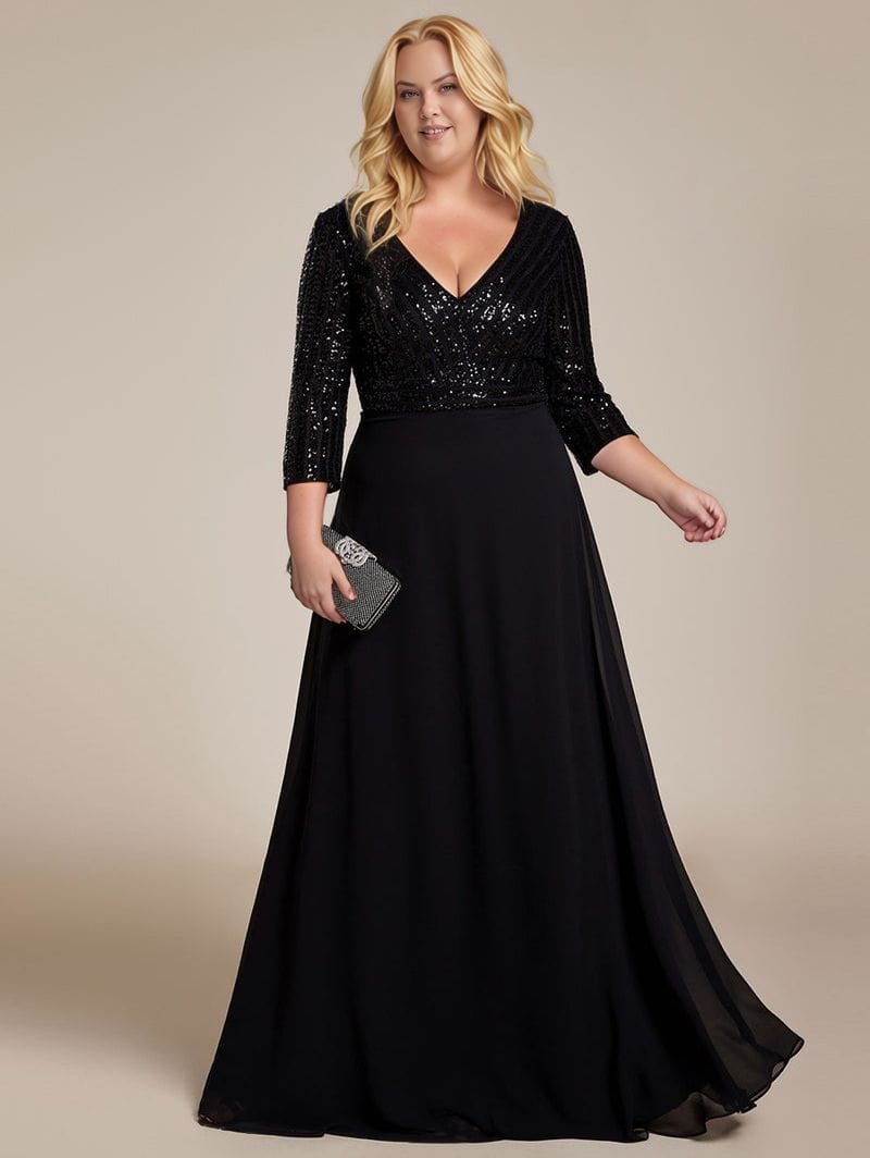 Robe de soirée noire longue à paillettes grande taille