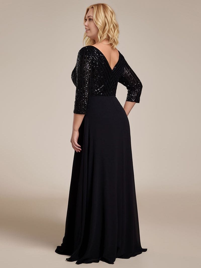 Robe de soirée noire longue à paillettes grande taille