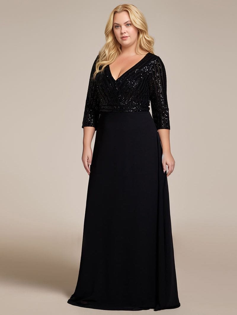 Robe de soirée noire longue à paillettes grande taille