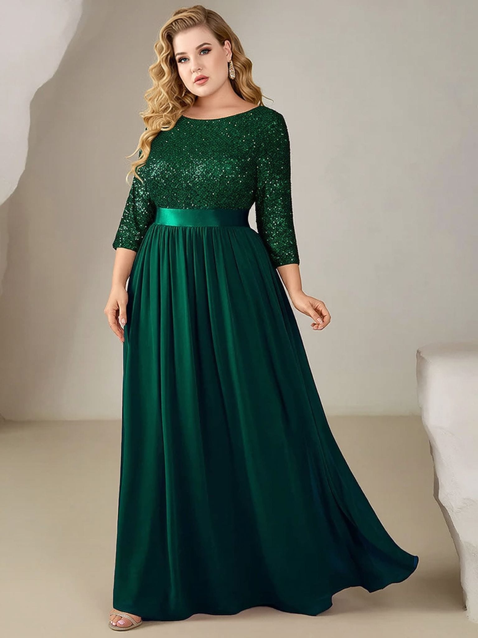 Robe de soirée vert foncé grande taille haut à paillettes