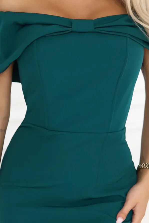Robe de soirée verte chic longue épaules dénudées
