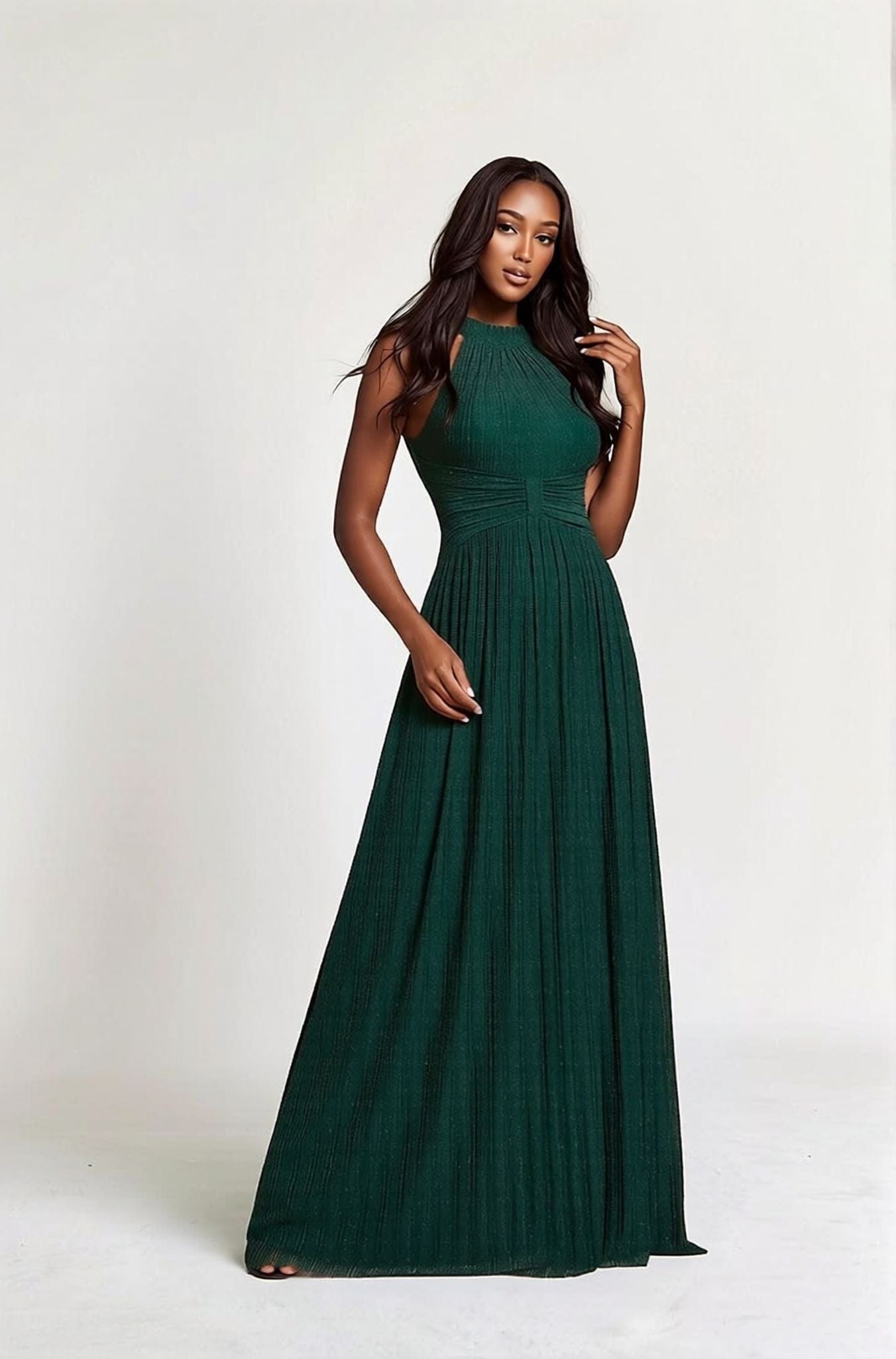 Robe de soirée verte pailletée à col licou