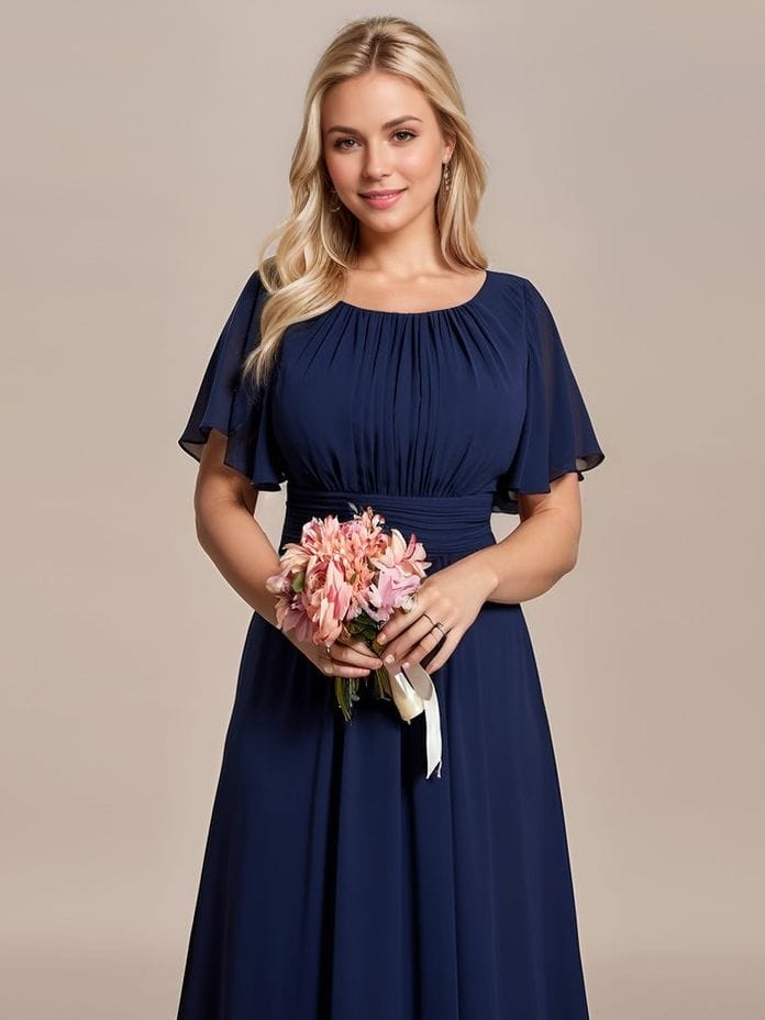 Robe demoiselle d'honneur bleu marine drappée longue