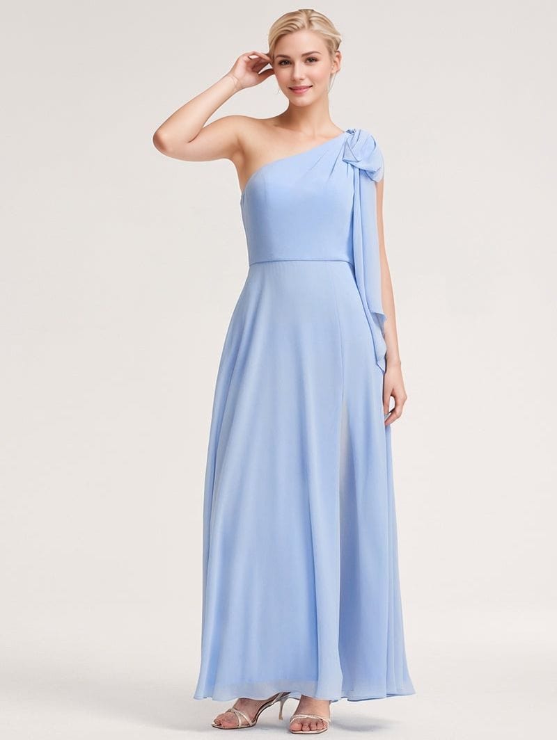 Robe demoiselle d'honneur bleue à une épaule
