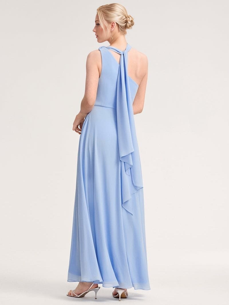 Robe demoiselle d'honneur bleue à une épaule