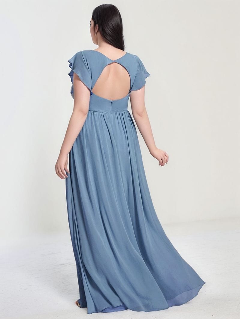 Robe demoiselle d'honneur bleue à volants grande taille