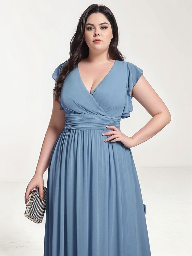 Robe demoiselle d'honneur bleue à volants grande taille