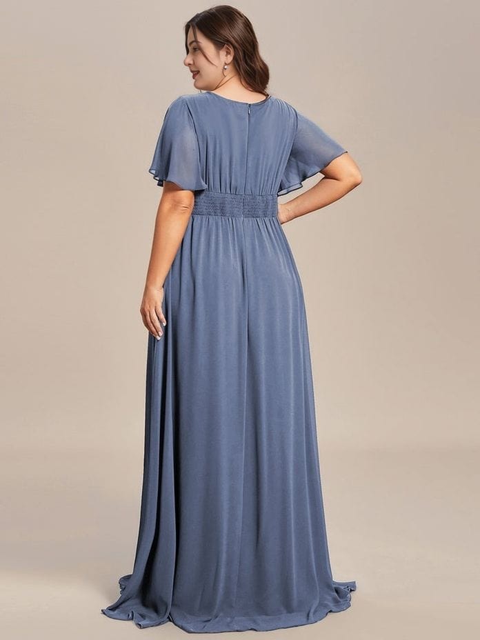 Robe demoiselle d'honneur bleue grande taille manches courtes