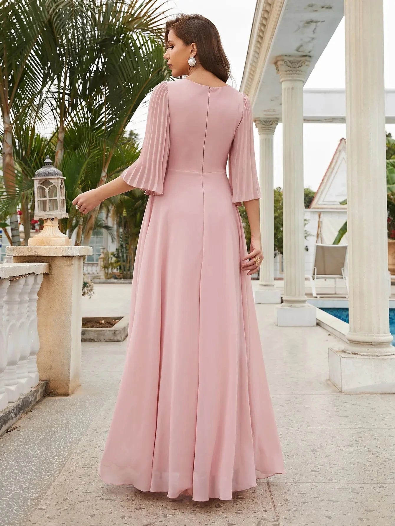robe longue rose poudrĂ© demoiselle dâhonneur chic style bohĂšme pour mariage invitĂ© Ă©lĂ©gant