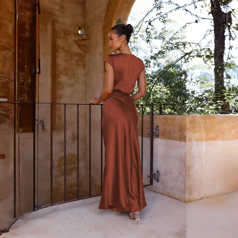 robe demoiselle d'honneur longue terracotta chic style bohème mariage invitée silhouette trapèze