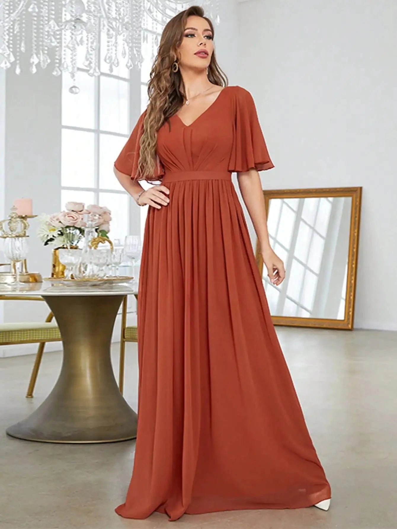 robe demoiselle d'honneur longue terracotta chic style bohème mariage invitée épaules dénudées