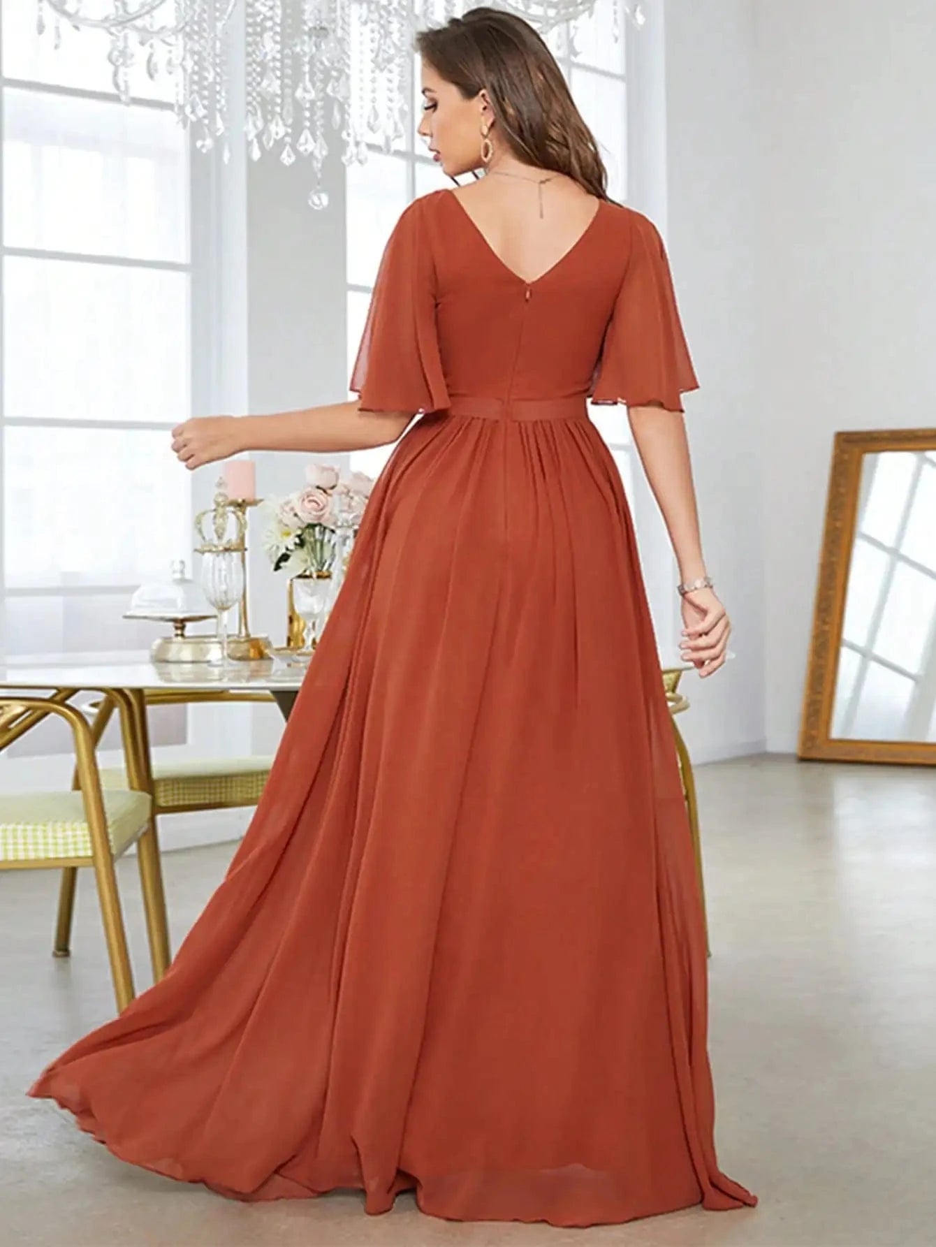 robe demoiselle d'honneur longue terracotta chic style bohème pour mariage invité élégante
