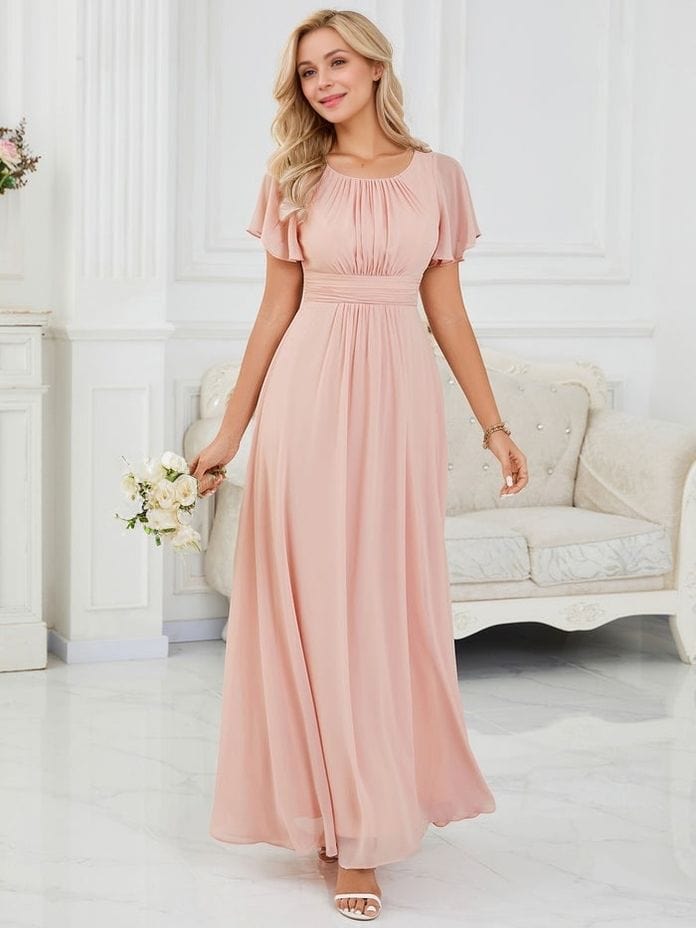 Robe demoiselle d'honneur rose longue drappée fluide