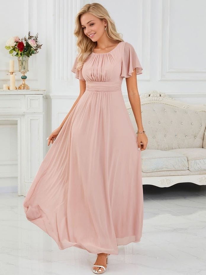 Robe demoiselle d'honneur rose longue drappée fluide